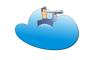 Logotipo de la aplicación. Se ve un dibujo de un comandante, con un catalejo mirando a lo lejos, sobre una nube color azul.