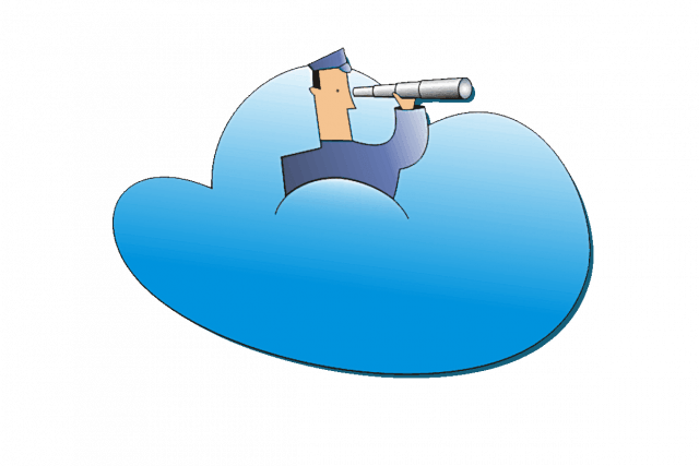 Logotipo de la aplicación. Se ve un dibujo de un comandante, con un catalejo mirando a lo lejos, sobre una nube color azul.