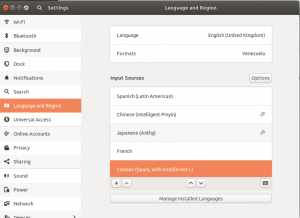 Ubuntu: «Settings» y «Language and Region»